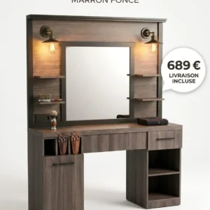 Tocador de barbero Elegance en marrón oscuro con espejo y apliques